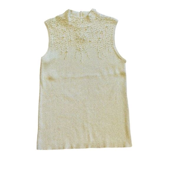 10/$25🦋 Vintage Lauren Michelle Cream Pearl Mock Turtleneck Tank - Size Large - Picture 7 of 11
